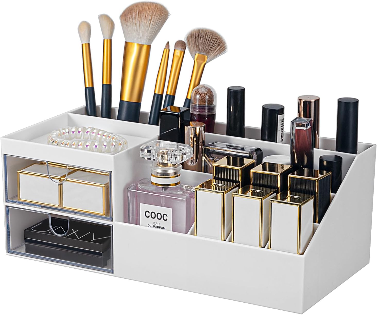Organisateur de cosmétique, boîte de rangement en bambou/acrylique - Longueur 23.5 x Profondeur