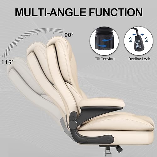 Vista 9 de Hovos Office Chair, Ergonomic Big and Tall Desk Leather Chair with Padded Flip-up Arms, Adjustable Tilt Lock, Heavy Duty Swivel Rolling Computer