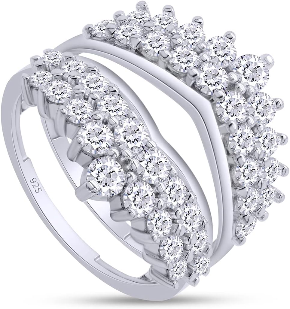 Double Row Enhancer Guard Ring for Women Round Lab Created Moissanite or Round Lab Grown Diamond Wedding Band Stacking Ring in 14K Gold Plated Sterling Silver Jewelry Gifts for Her - Image 2