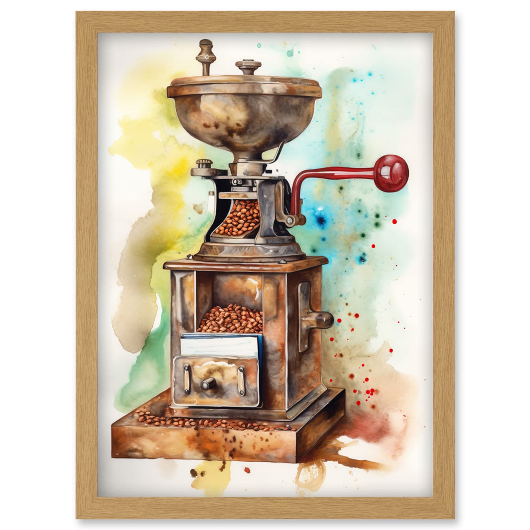 Artery8 Watercolour Painting Framed Wall Art Print A4 - Modern Artwork - Light Oak Frame