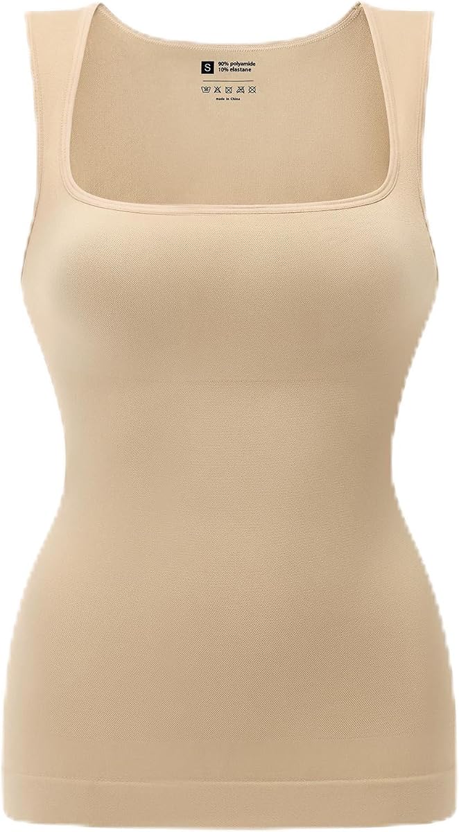 Shapewear Tummy Control Compression Tank Tops for Women Seamless Square Neck Body Shaper Wide Strap Camisole
