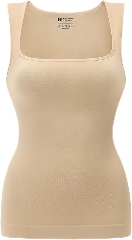 Shapewear Tummy Control Compression Tank Tops for Women Seamless Square Neck Body Shaper Wide Strap Camisole