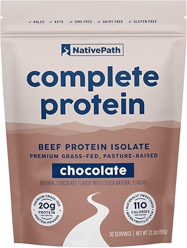 NativePath Aislado completo de proteína de res en polvo, alimentado con pasto, criado en pasto, sin lácteos y lactosa, sin gluten, cero azúcar, MCT