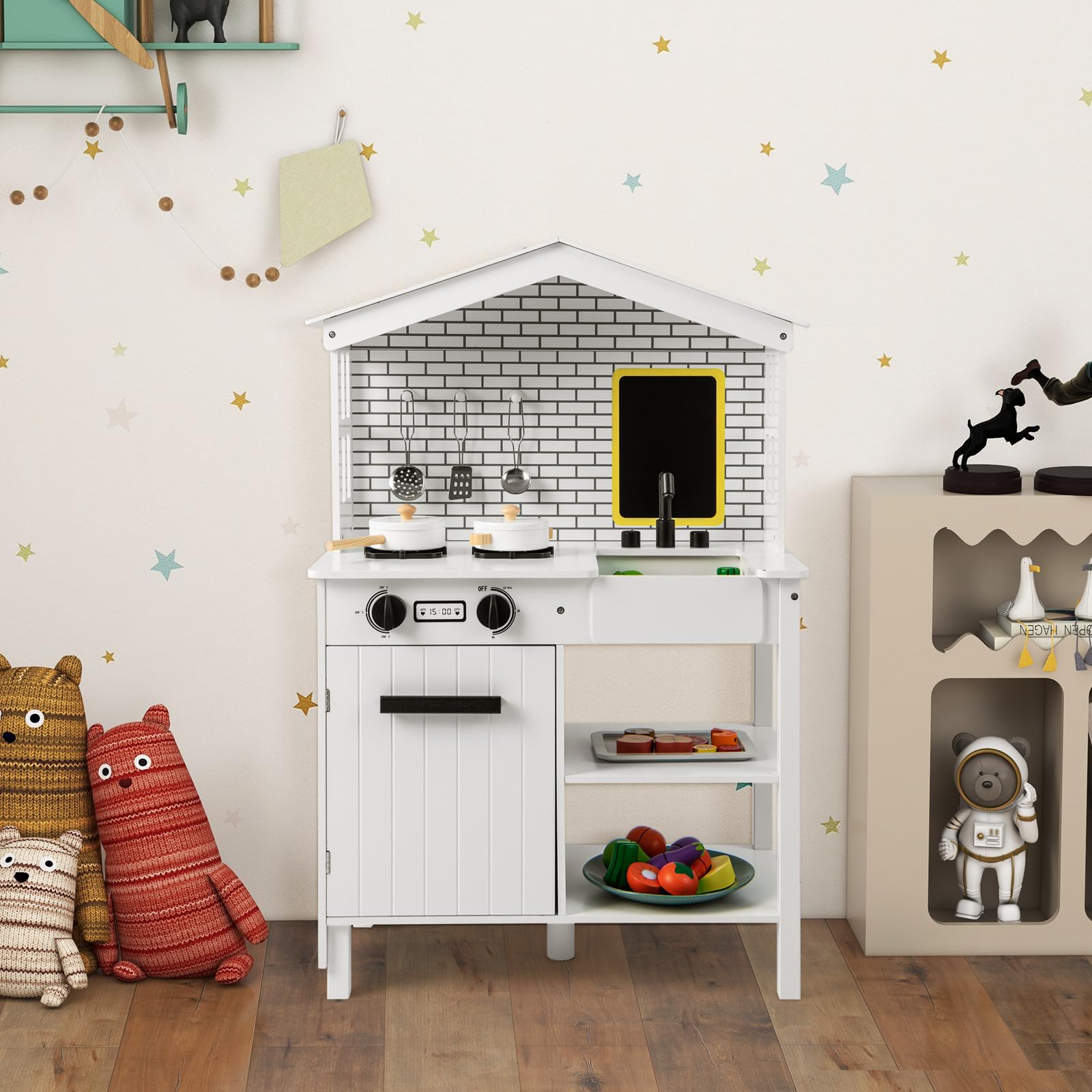 DREAMADE Kinderküche Holz, Kinder Küche Mit Wasch Produktbild-Vorschau 11