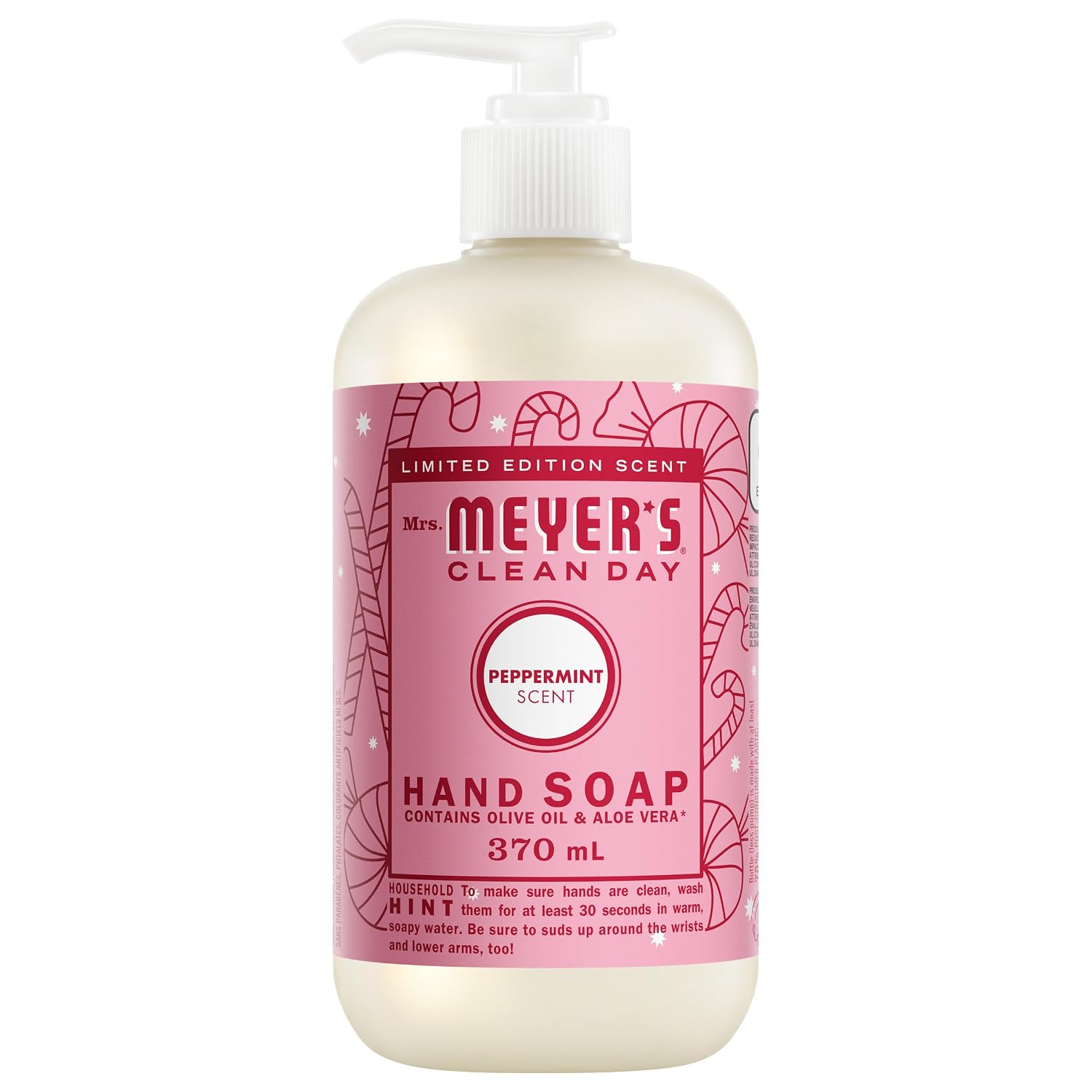 Mrs. Meyer's Clean Day Liquid Hand Soap, Hand Wash Made with Essential Oils, Peppermint Scent, 370 ml Soap Pump Bottle
