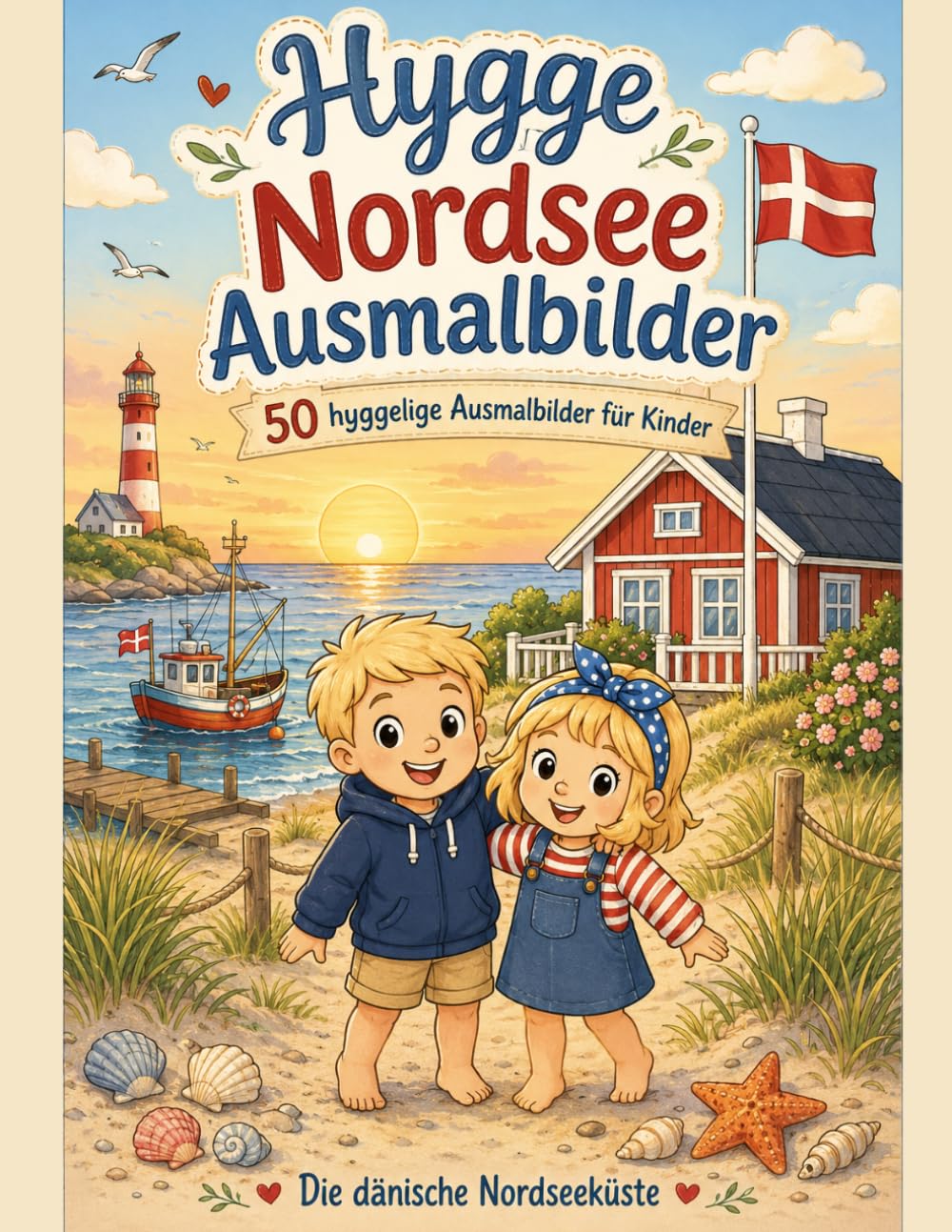Hygge Nordsee Ausmalbilder: 50 hyggelige Ausmalbilder für Kinder – Die dänische Nordseeküste (Hygge Ausmalbücher Dänemark)