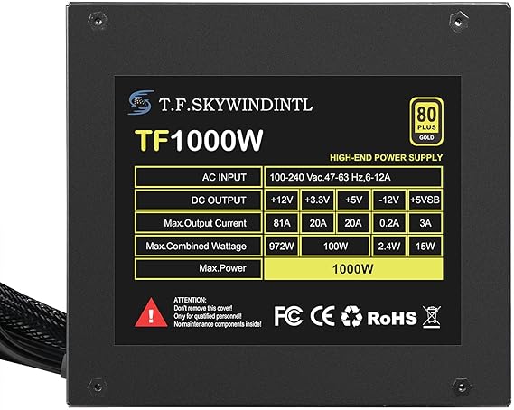 1000W Power Supply Full Voltage 100-240V Active PFC Gaming PSU Computer Power Supplies Non-Modular 80 Plus Gold for Desktop PC Server