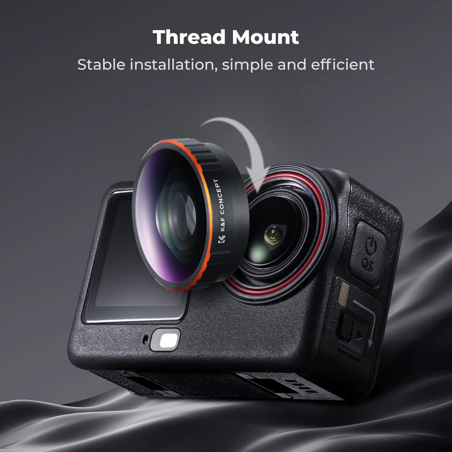 K&F CONCEPT Objectif Grand Angle à Visser 185°, Compatible avec DJI Osmo Action 6, Verre Optique HD Multicouche, Inclut Une Housse en Silicone, Accessoire pour Caméra d'action