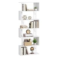 VASAGLE Libreria a Forma di S a 7 Ripiani, in Legno e Metallo