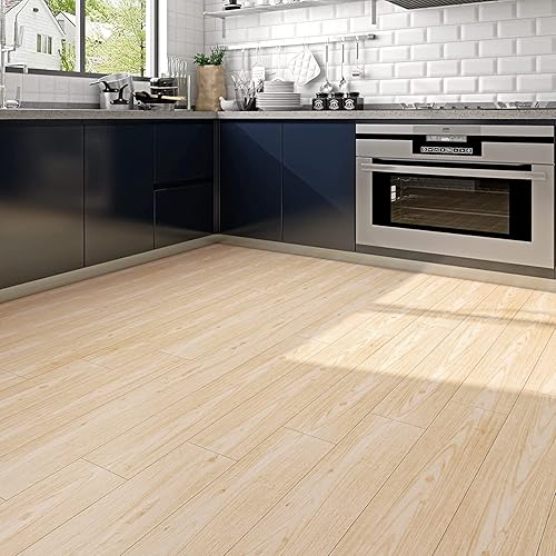 Miniatura 7 de FunStick Azulejos de suelo de madera marrón de 6 x 36 pulgadas, impermeables, de madera de nogal, azulejos de vinilo para despegar y pegar en