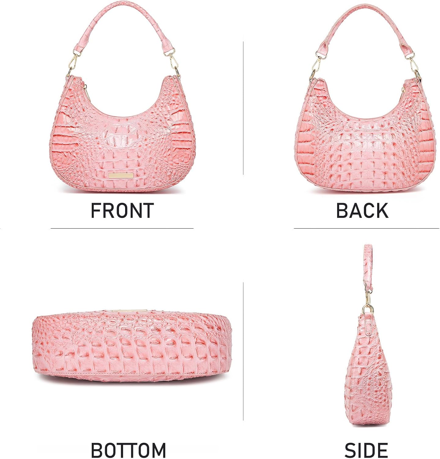 Crocodile Hobo Bag for Women,Vintage Crescent Shoulder Purse in Vegan Leather, Soft Chic Clutch Handbag for Daily Outfits