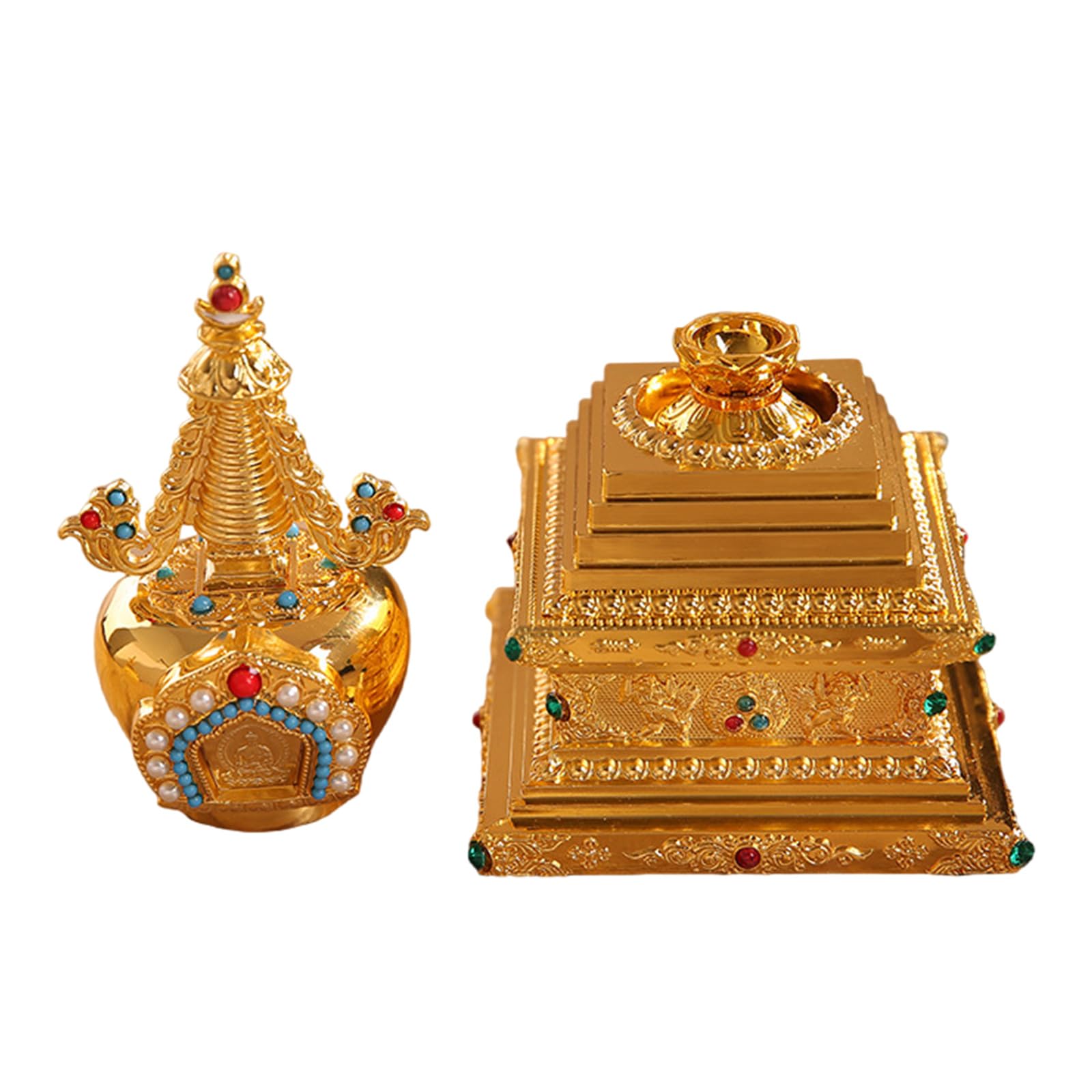 HDOYTXXM Tibetan Stupa Decoration with Pearls Relics Metal Buddhas Pagoda Statue for Meditations and Spiritual Decors Religious Sculpture