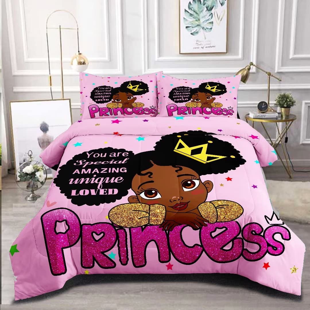 Black Girl Comforter Sets Twin,Black Girl Magic Bedding Set,African American Comforter Set for Kids Toddler,Cute Afro Melanin Princess Bed Set
