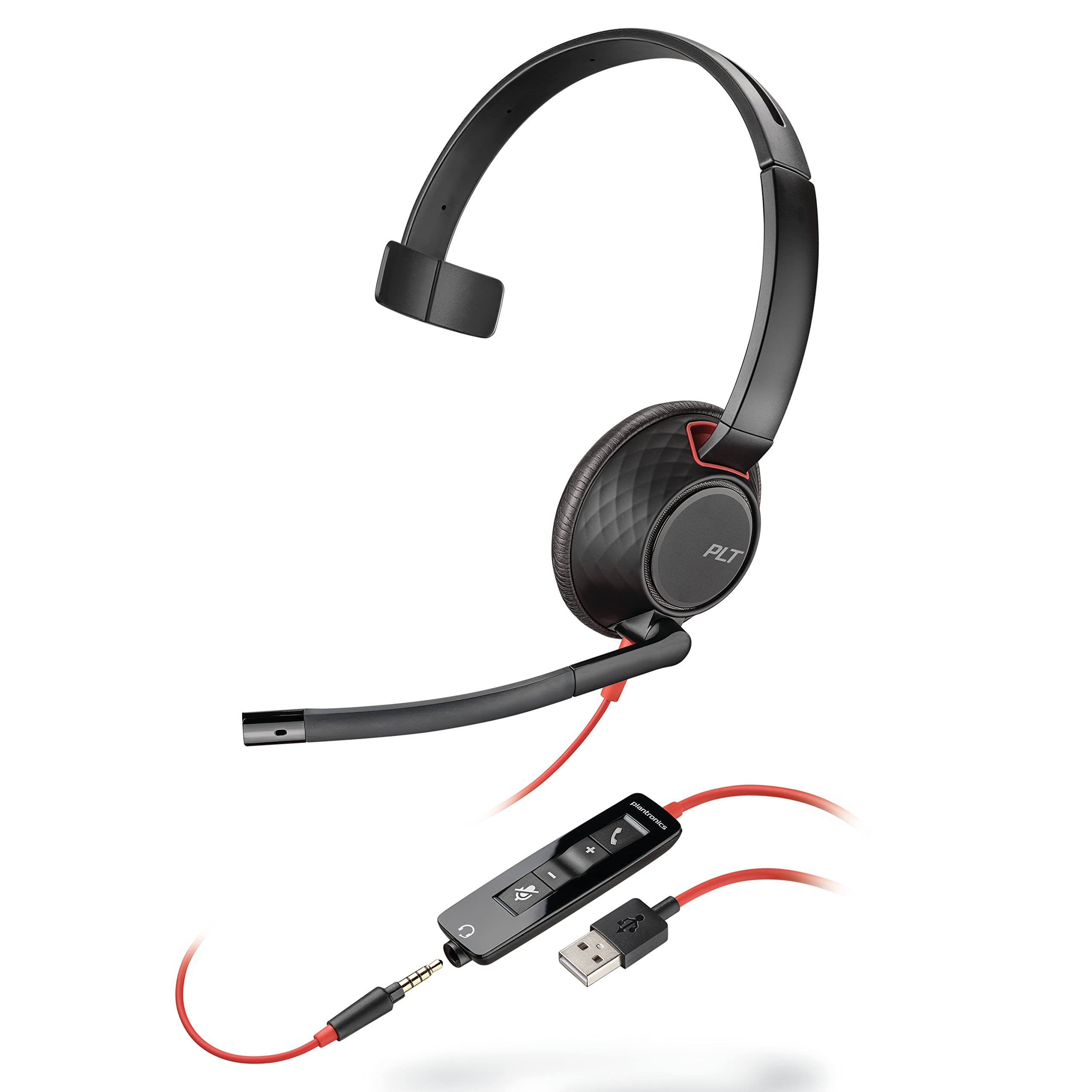 Plantronics Blackwire 5210 - Cuffie con cavo, monofonico, con microfono Boom, USB-A, 3,5 mm, per collegare PC, Mac, tablet e/o cellulare