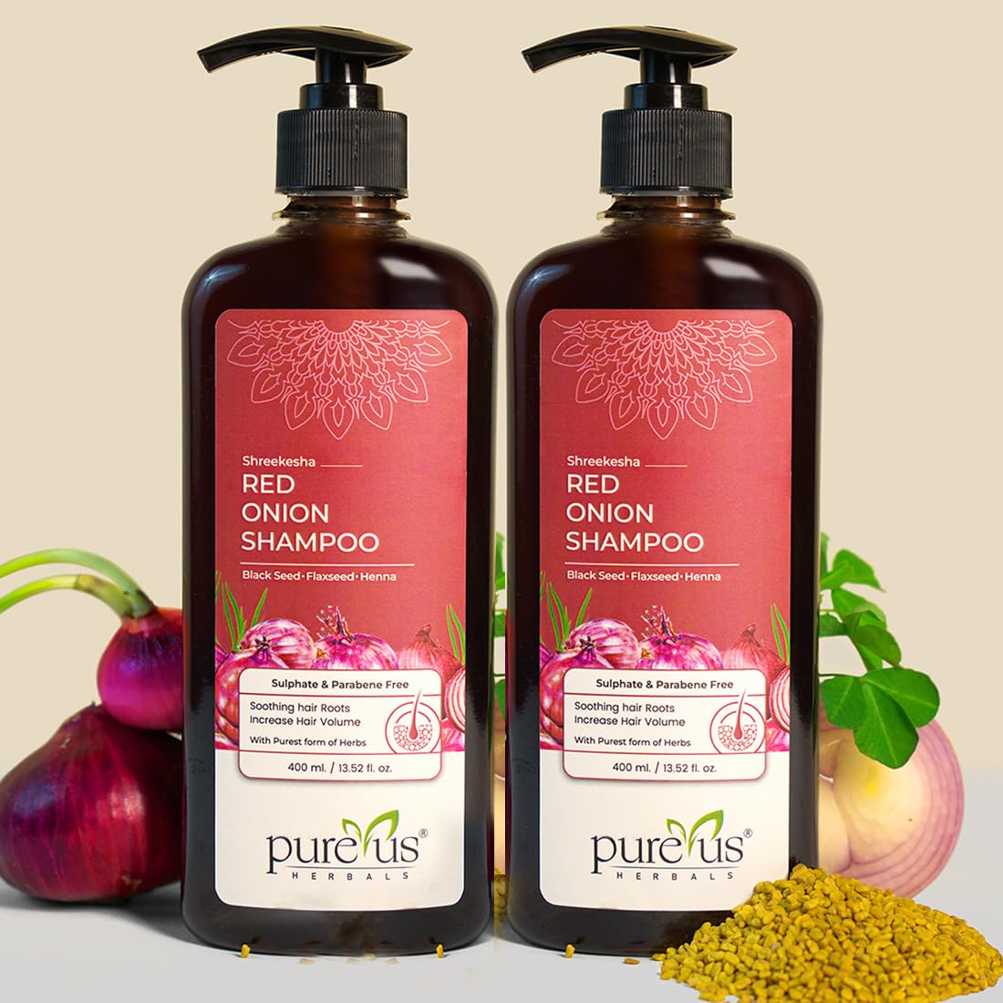 Khadi Pureus Herbals Shreekesha Red Onion Shampoo for Stronger Healthy Hair, Hair Fall Control, Hair Growth & Boost Scalp Health | Herbal Hair Cleanser with Ayurvedic properties & Pure Natural