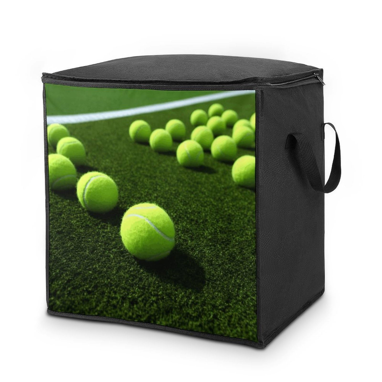 Tennis Balls on Tennis Grass Court Storage Bag with Zippers And Handle Extra Large Bedding Comforter Storage Bag Foldable Blanket Storage Bags Fabric Moving Bags for Closet Organizer (70L)