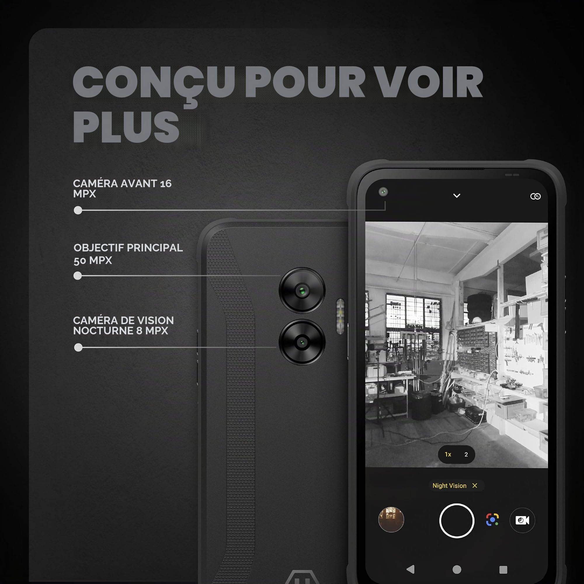 Robuste Smartphone blindé Hammer Blade V 5G étanche Grande Batterie 5000mah eSim caméra IP69 50mpx écran Clair 6.59 HD+ Volte et VoWiFi Lecteur 256GB