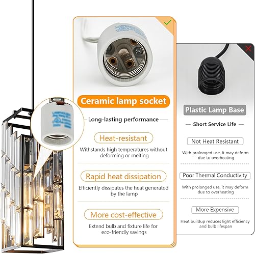 Miniatura 6 de Lámpara colgante negra moderna, mini candelabros de cristal, lámpara colgante ajustable para cocina, isla, comedor, dormitorio (paquete de 1)