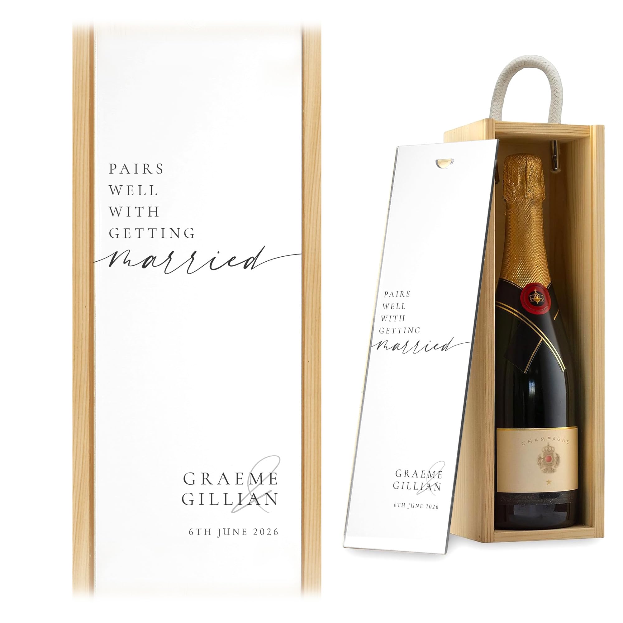A1 Graphics Ltd Natural Pairs Well With Getting Married Wine Gift Box Custom Printed Engagement Gift Newly Weds (Natural)