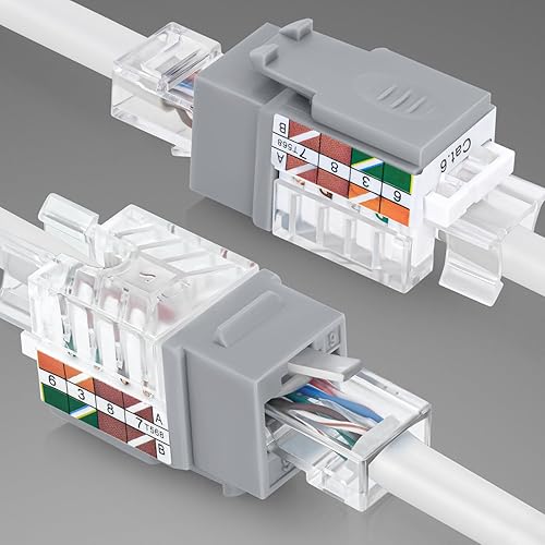 Miniatura 63 de Everest - Paquete de 50 conectores Keystone RJ45 Cat6 en ángulo de 45°, color blanco, conectores RJ45 hembra de perfil delgado, conector Keystone