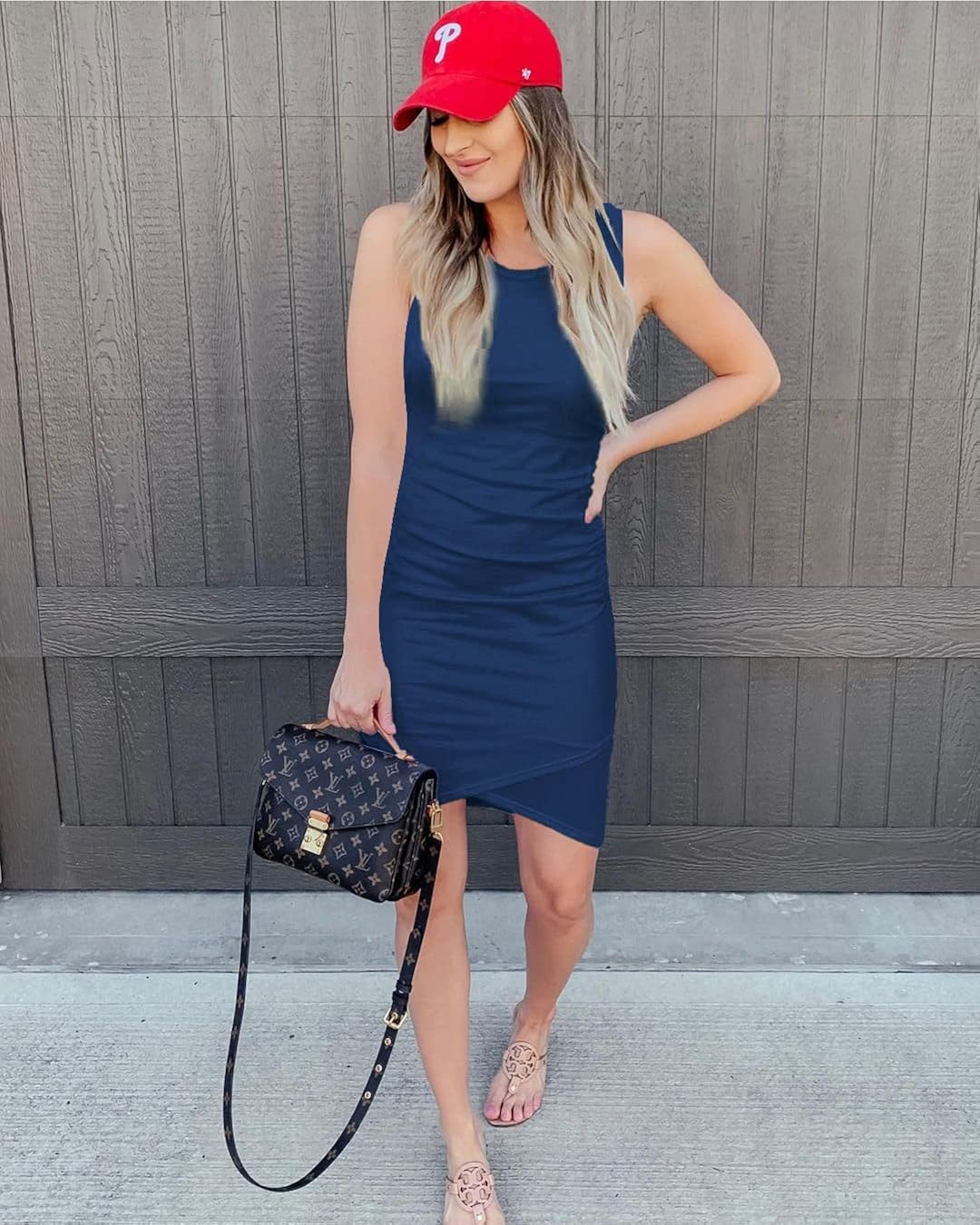 BTFBM Women Casual Dress Crew Neck Ruched Summer Sleeveless Tank Bodycon Shirt Short Mini Dresses : Clothing, Shoes & Jewelry