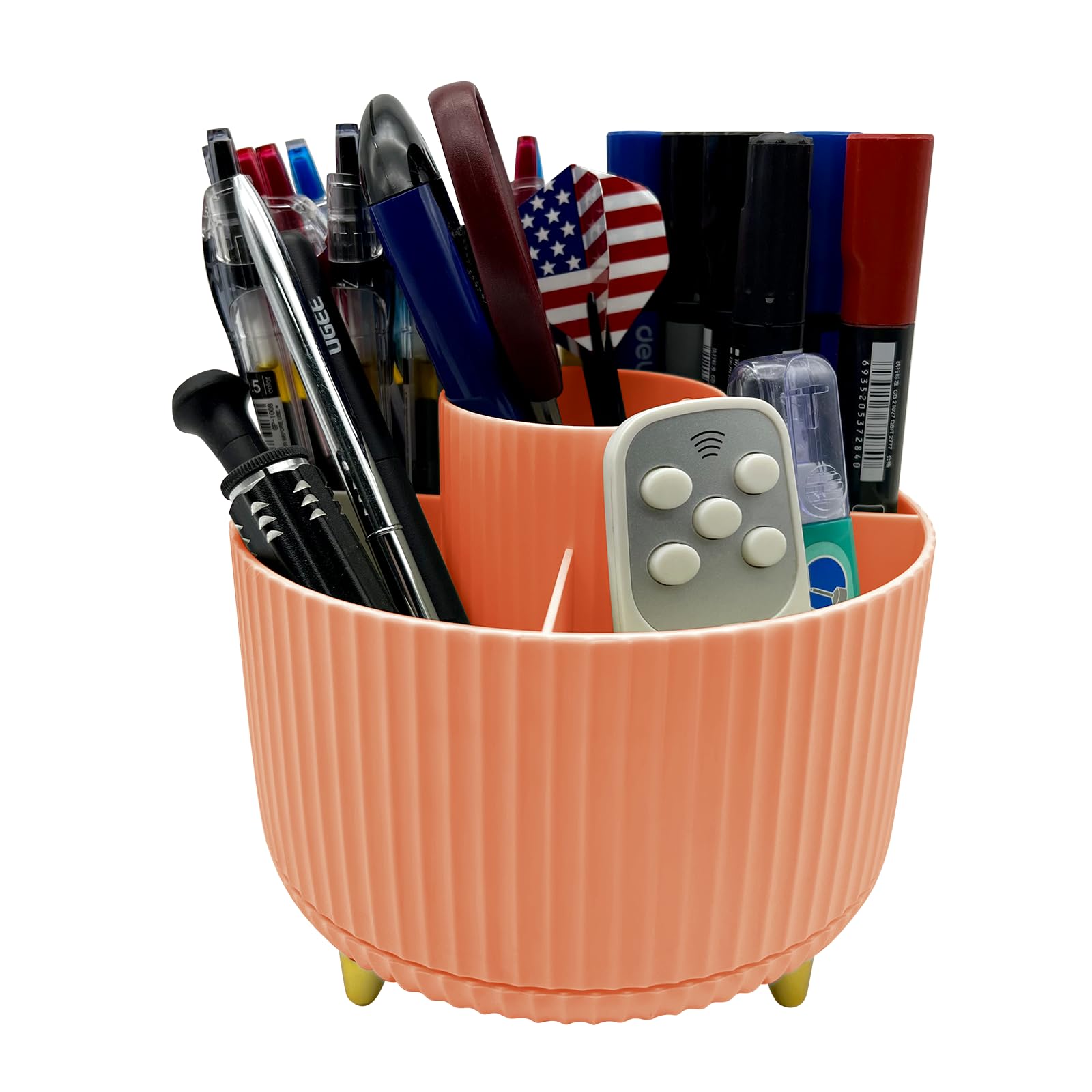 LiteTour Orange 360° Rotating Desk Organizer, Dual-Purpose Storage for Pens, Makeup Brushes, Office Supplies & Kitchen Utensils, Multi-Compartment Organizer for Vanity, Bathroom & Desktop