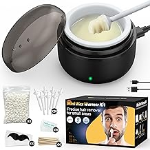 Nose Hair Wax Kit for Men and Women: Facial Waxing Kit with Black Mini Heater, USB Rapid Heating, Constant Temperature, 100g Wax, 20 Ear Wax Applicators, 10 Wooden Waxing Sticks, 10 Moustache Stencils