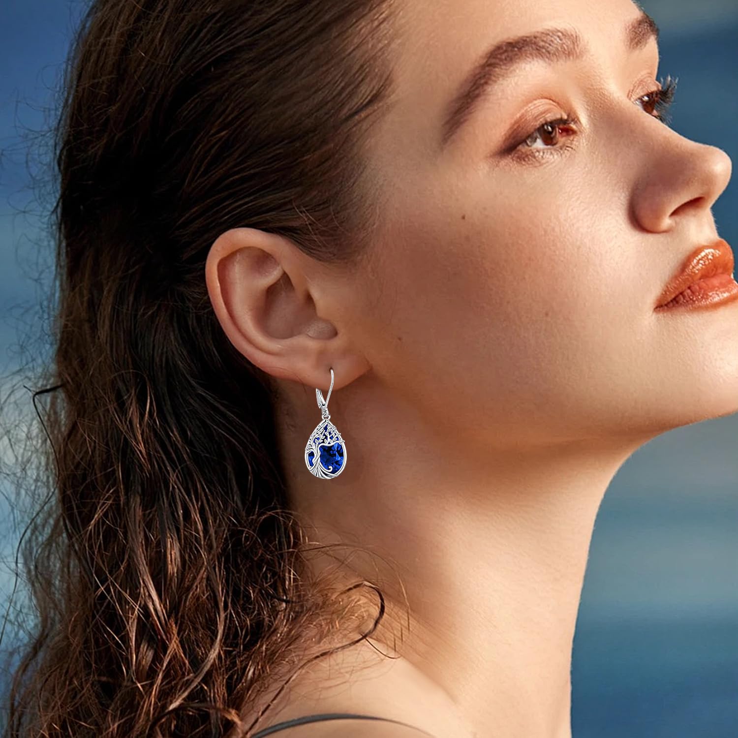 Odinstone Tree of Life Dangle Drop Earrings 925 Sterling Silver Dainty Teardrop Gemstone Birthstone Earring Hypoallergenic Jewelry Birthday Gifts for Women/Mother/Mom/Her