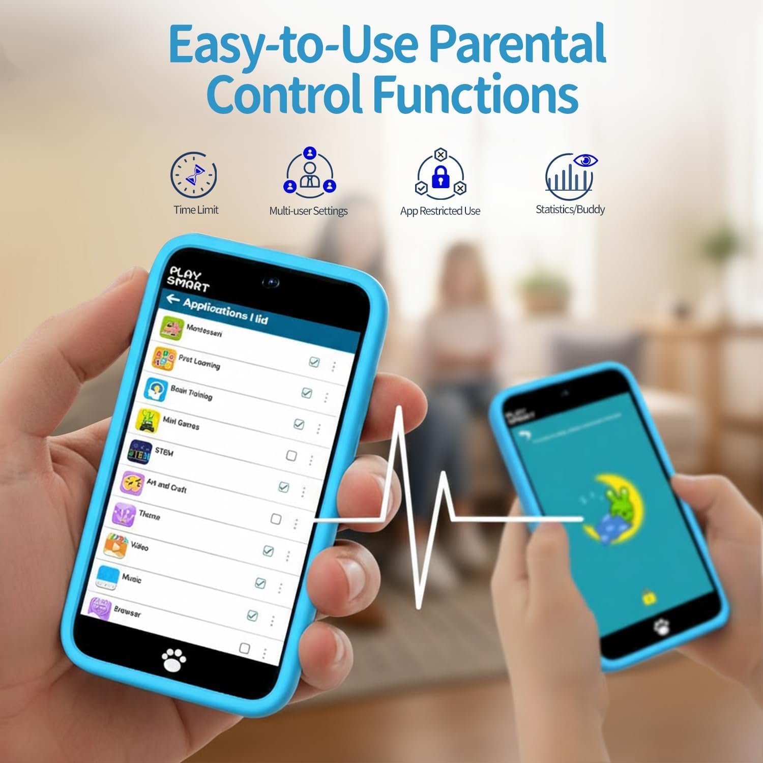 MOMILLA Kids Toys Smart Phone, Dual Camera with Stickers, 3.97" Touchscreen, 200+ Educational Puzzle Games, Learning Toys with Parental Control for Ages 3-8, Birthday Gift - Image 3