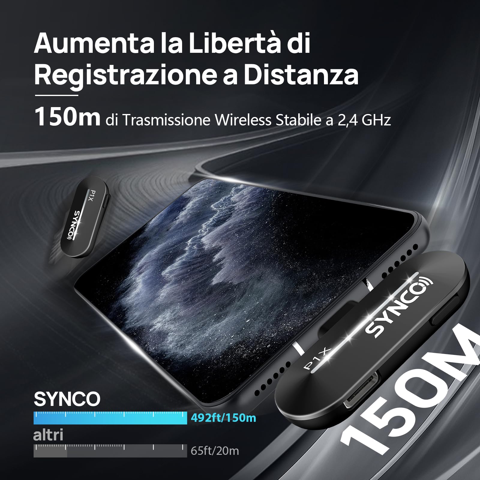 SYNCO Microfono Lavalier Wireless per iPhone, P1XL Microfono Professionale da Bavero per Tiktok, YouTube, Streaming, Registrazione Video Vlog, Microfono Wireless per iPhone 14/13/12/11/SE...