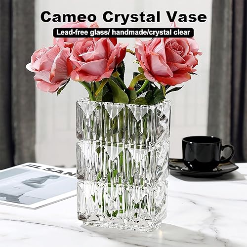 Miniatura 2 de Glass Flower Vase, Clear Crystal Vases for Centerpieces, Heavy Handmade Modern Vases for Decor Home Bedroom Kitchen Office Living Room, 7.88 Inch
