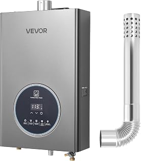 VEVOR Propane Tankless Water Heater, 4.3Gal Indoor 100000 BTU Instant Hot Water Heater, Smart Temperature Control & Clear LED Display & Multiple Security Protections for Whole House, Silver Gray