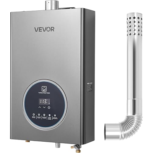 VEVOR Gas Tankless Water Heater, 4.3Gal Indoor 100000 BTU Instant Hot Water Heater, Smart Temperature Control & Clear LED Display & Multiple Security Protections for Whole House,Silver Gray