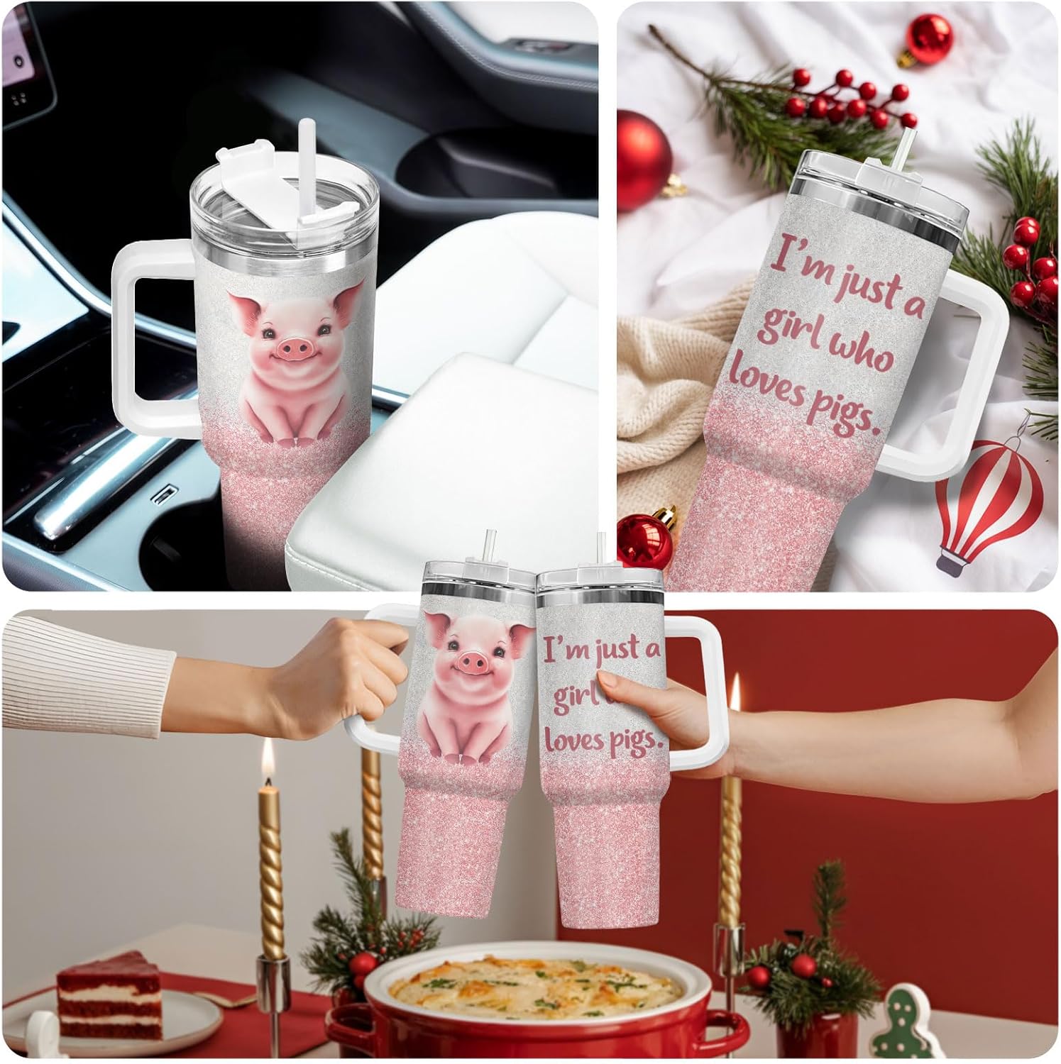 34HD Cute Farm Pig Tumbler 40oz with Handle and Straw, Just A Girl Who Loves Pigs Vacuum Insulated Travel Coffee Mug, Piggy Gifts for Girls & Women on Birthday and Mother's Day - Image 7