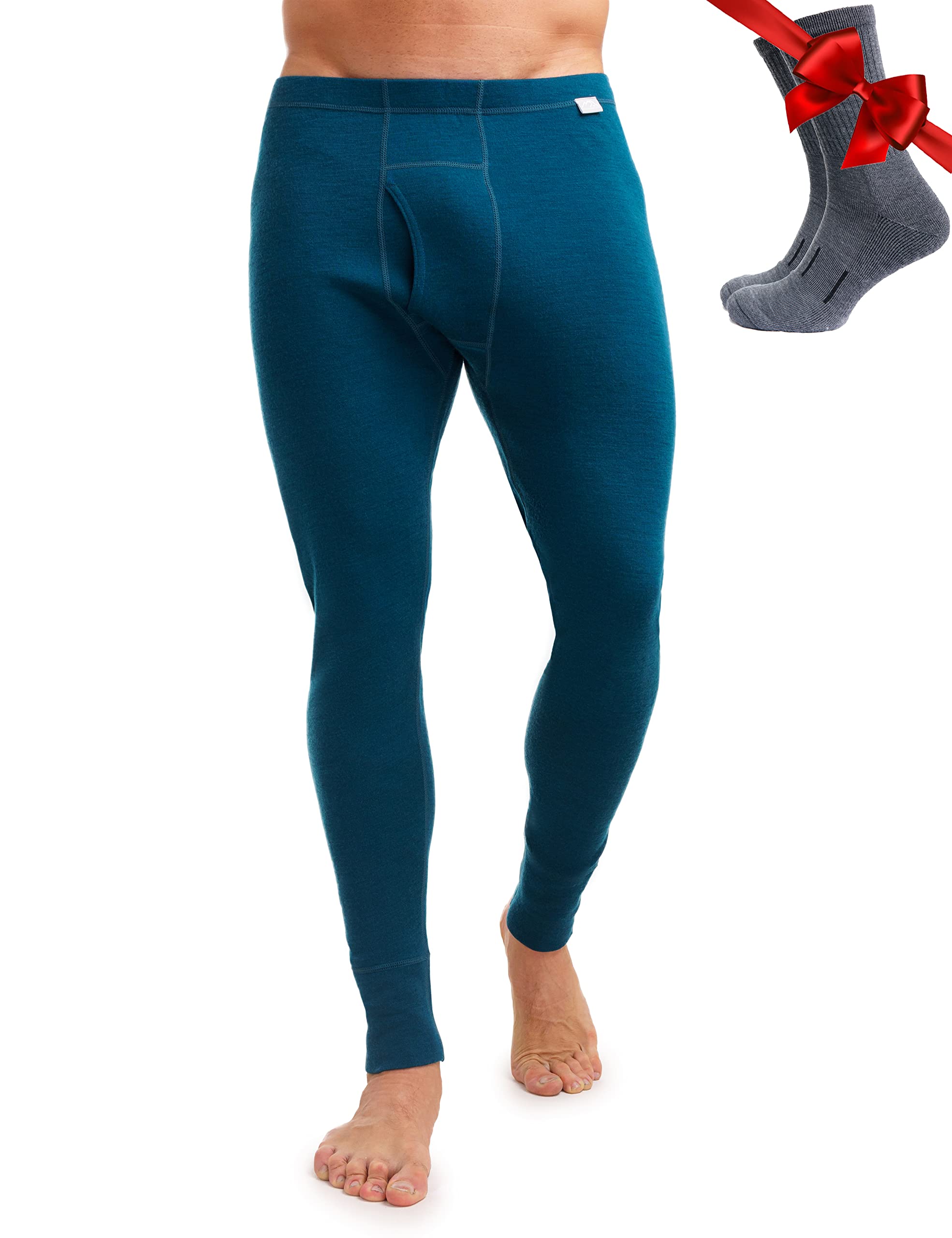 Merino.tech Pantaloni Termici Lana Merino Uomo Intimo + Calzini (Medium, 250 Deep Teal)