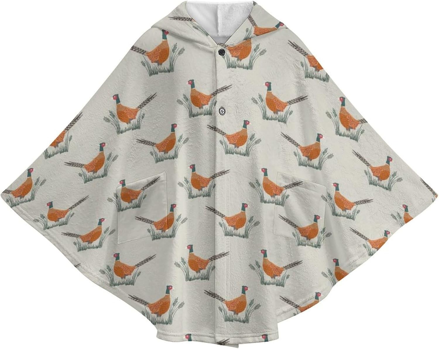 Pheasant On Natural Wearable Blanket with Hooded Flannel Blankets Cape with Pocket
