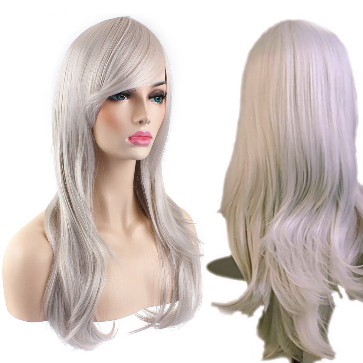 Akstore 28 inch Fashion Wigs Long Wavy Curly Hair Cosplay Wig (Light Grey)