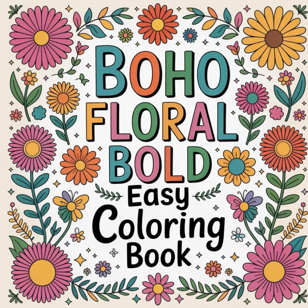 Boho Floral Bold Easy Coloring book: flower color book adults relaxation focus, flower color book teens relaxation creativity focus, flower color book ... color book teens calm relaxation focus