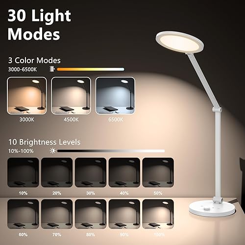 Miniatura 3 de Lámpara de escritorio LED, lámpara de trabajo de computadora de 14 W 1200 LM, luz de escritorio de brazo oscilante de metal, 3 modos de atenuación