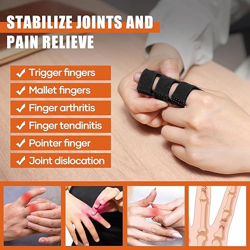 Miniatura 5 de Férula de dedo de gatillo 3 piezas, férula negra para el dedo para artritis, lesiones, enderezamiento de dedos rotos - Soporte para dedo índice,