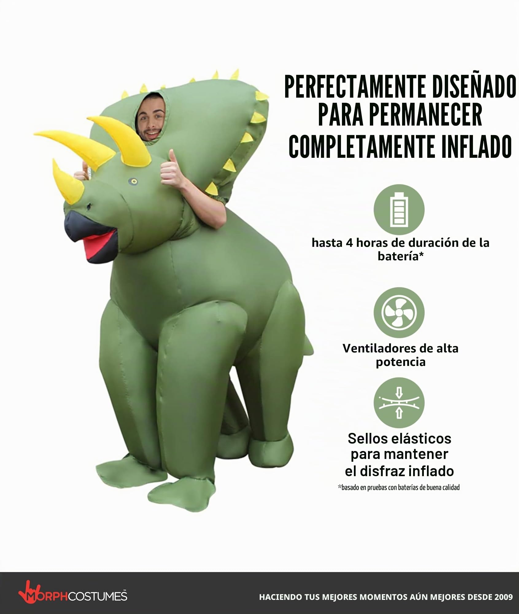 Morph Disfraz Triceratops Adulto, Disfraz Hinchable Halloween Adulto | Mono Verde con Ventilador, Diseño de Triceratops, Se Infla en Segundos, Perfecto para Halloween, Siempre un Éxito