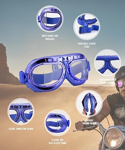 Miniatura 4 de CRG Sports Gafas de motocicleta estilo aviador, piloto, crucero, scooter, gafas de motocross para hombre, mujer, adulto