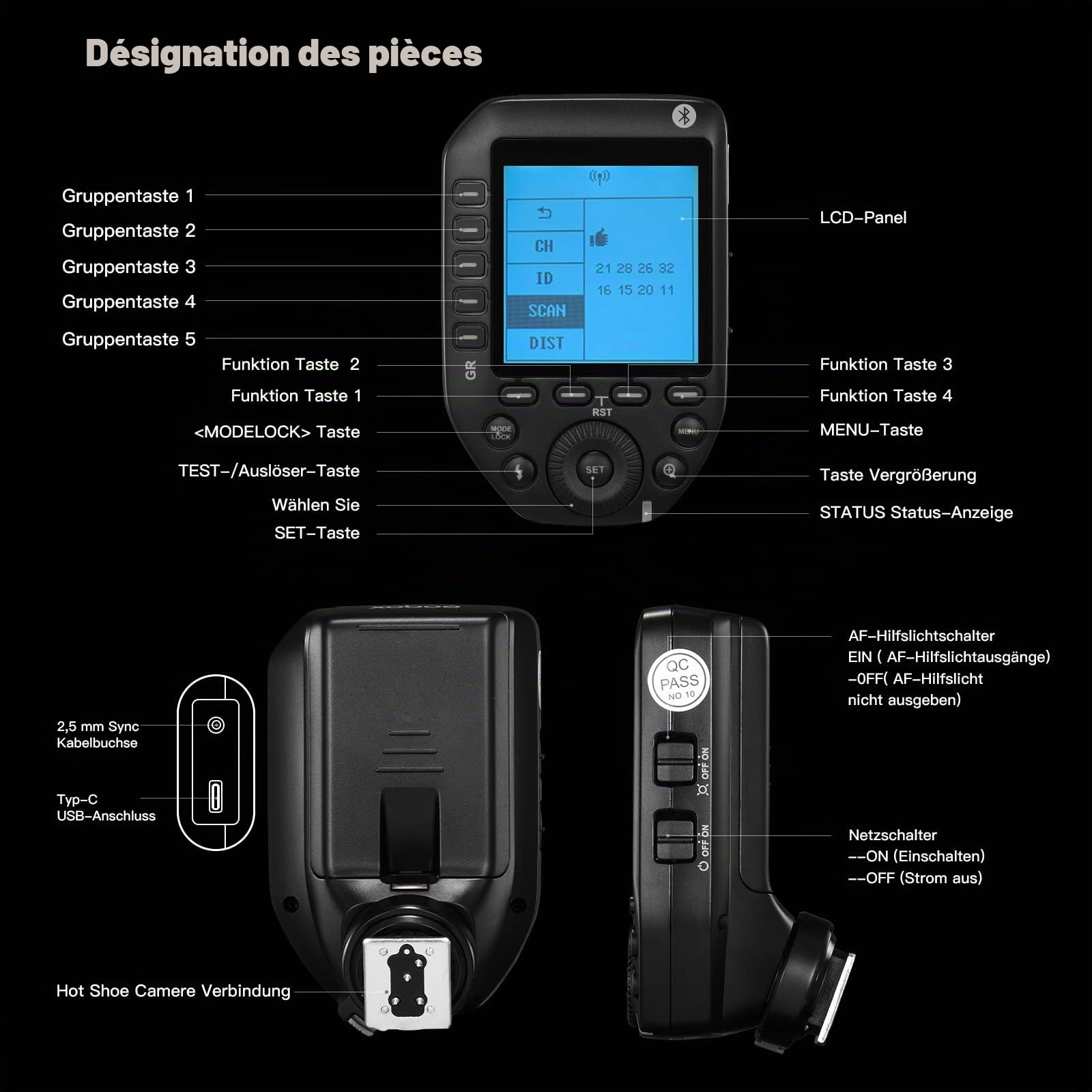 Godox XproII-C Flash Trigger 2.4 GHz 1/8000s HSS TTL Appareil Photo sans Fil avec écran LCD pour Canon