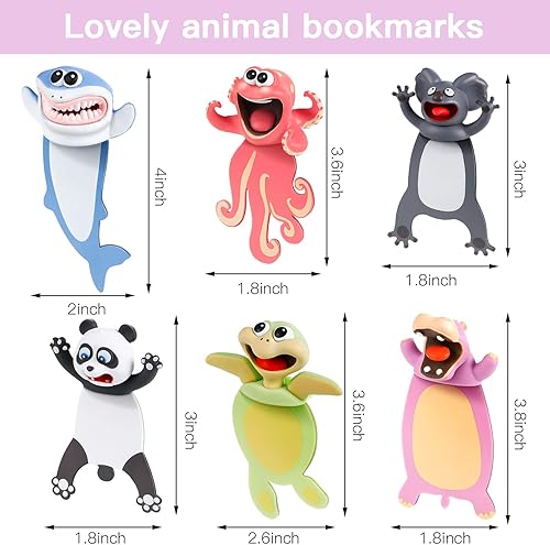 Miniatura 9 de Zonon 6 marcapáginas locas de animales 3D aplastados para niños, estudiantes y profesores, divertido marcapáginas para leer (estilo vibrante)