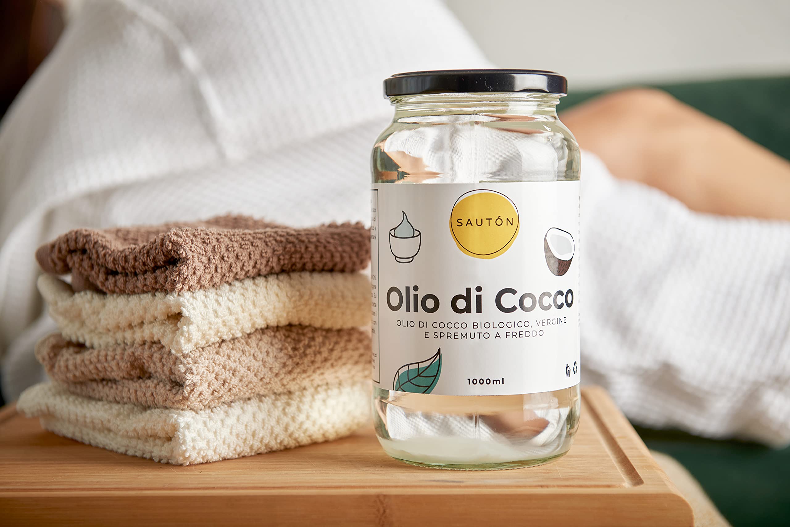 SAUTÓN Olio di Cocco, Biologico, Spremuto a Freddo, Naturale, Bio Nativo, non Raffinato, non Sbiancato, non Aromatizzato, Vegan 1000ml