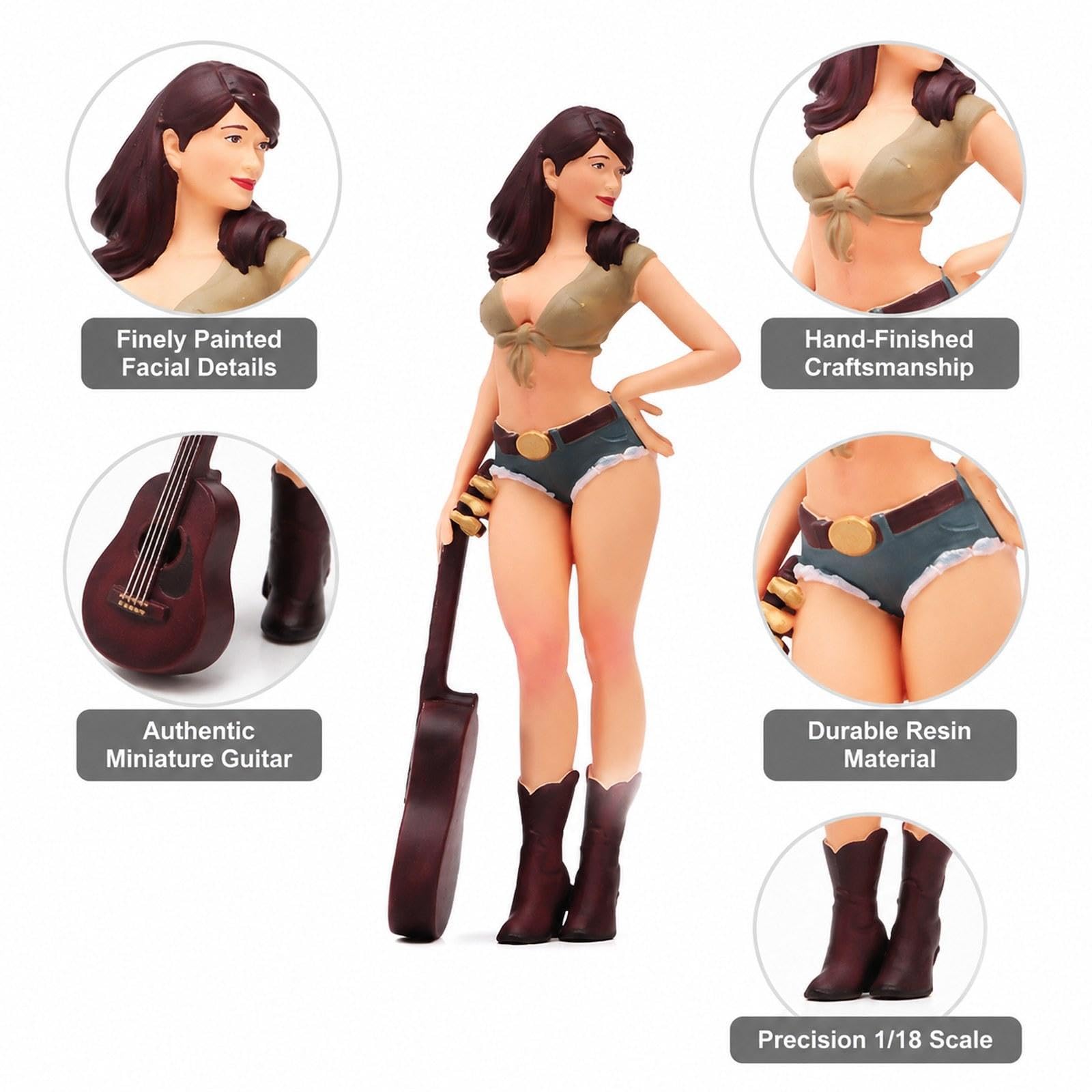 Miniatura Figura Realistica Bambola Miniatura Micro Raccolta Chitarra Ragazza Resina Dipinta con Posa Naturale per Paesaggio Ferroviario Decorazione D, 7.5 Cm