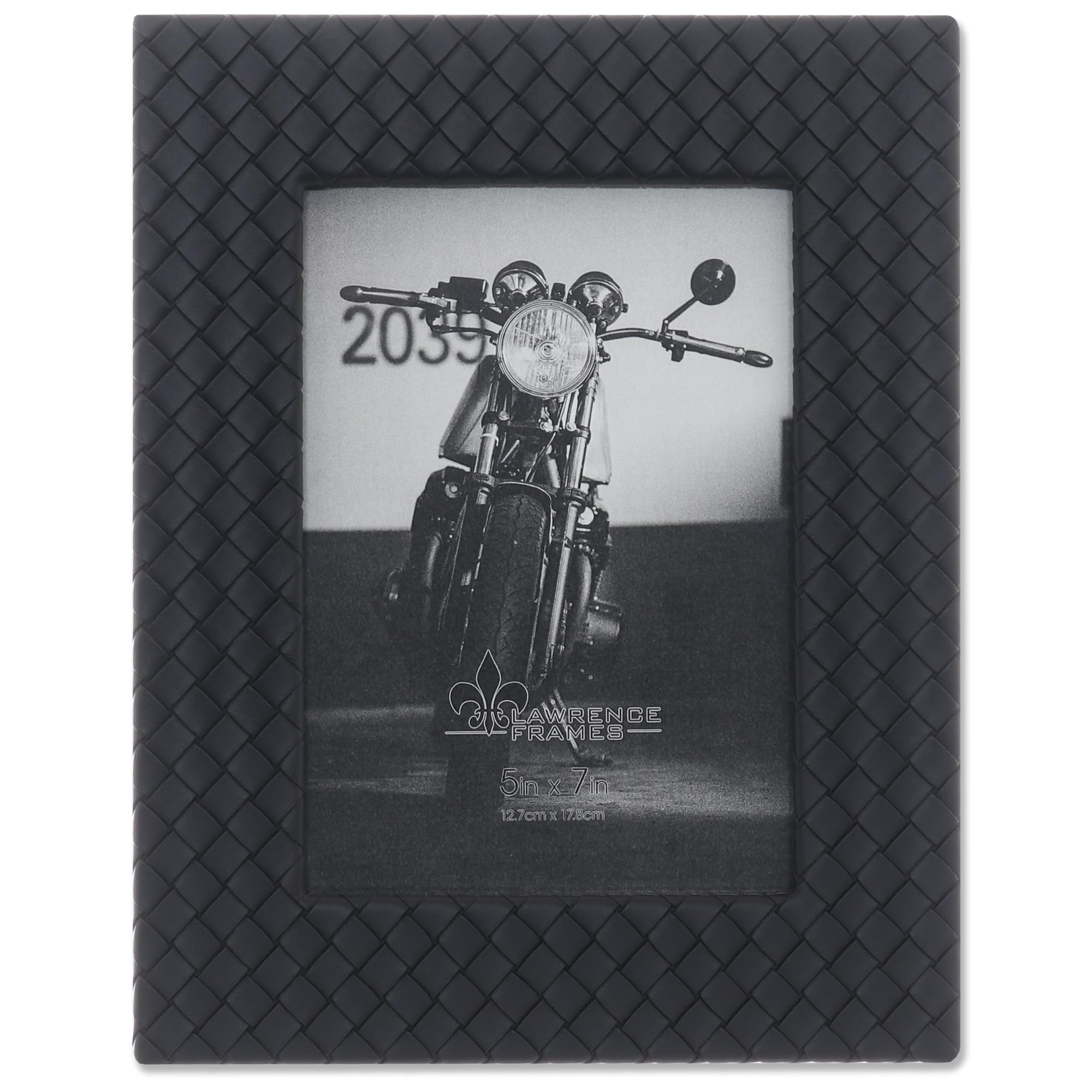 Lawrence Frames Vegan Leather Picture Frame, Diagonal Design, 5x7, Black