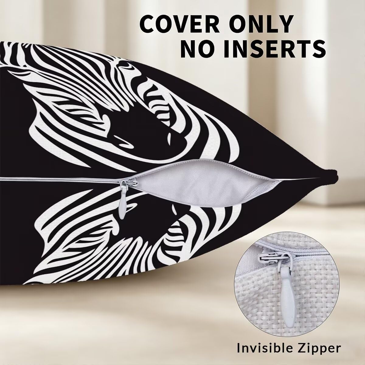 Federe Cuscino Divano 60x60 cm, Nero Cuscini per Divano da Esterno Set da 4, Lino Copricuscini Divanos Impermeabile, Copri Cuscini Zebra Motivo Fronte Retro Stampato per Giardino, Sofá, Balcón, F-93