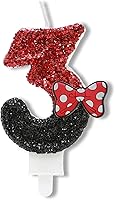 Vista 1 de Vela de cumpleaños número 3, velas de número de lentejuelas rojas y negras con lazo rojo 3rd Glitter Cake Candles