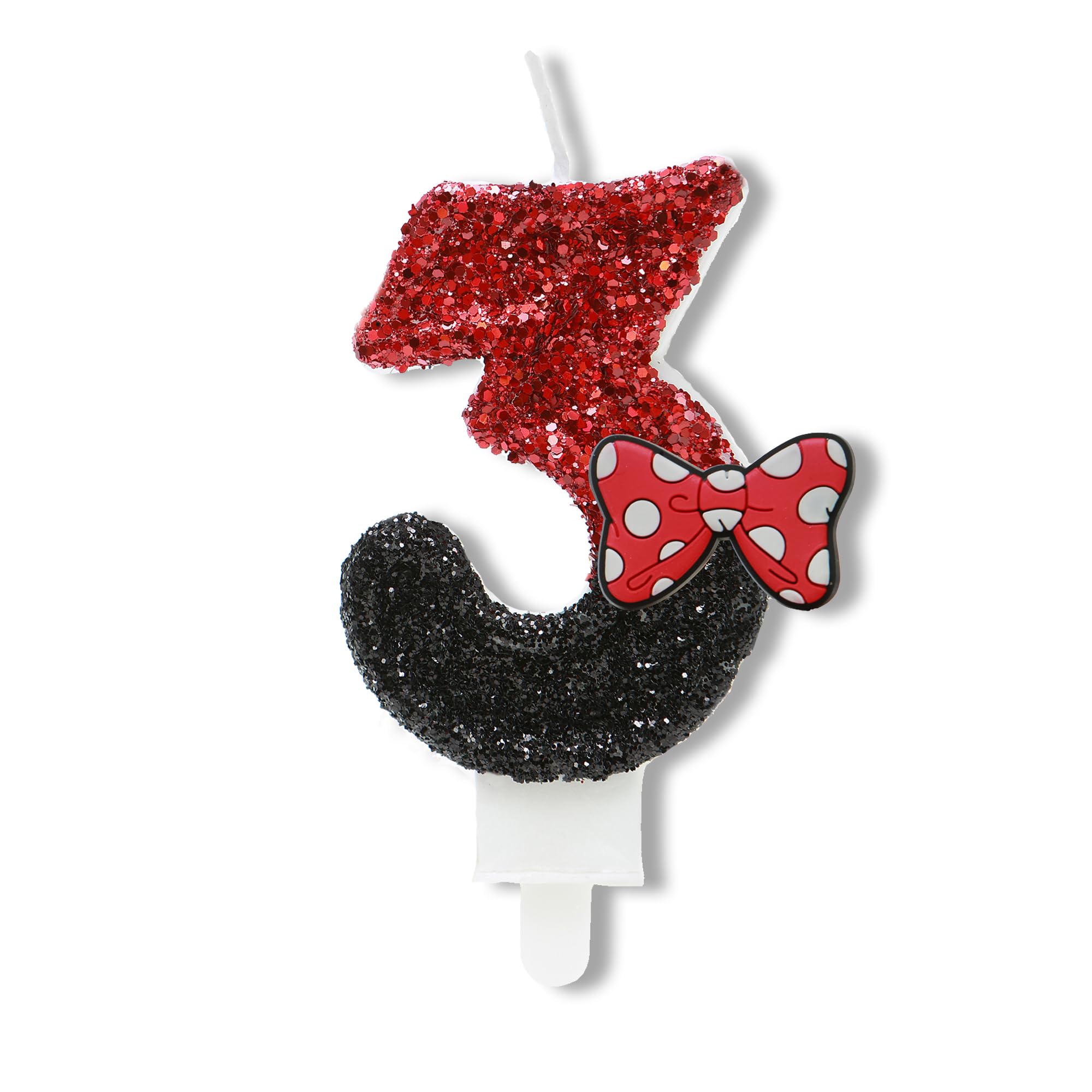 Number 3 Birthday Candle,Red Black Sequin Number Candles with Red Bow 3rd Glitter Cake Candles